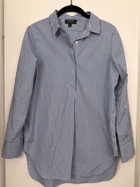 AYR 1/4 Button Down Long Sleeve Blouse Blue & White Stripe Size XS